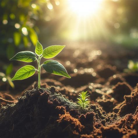 Premium Photo A Small Plant Growing In The Soil In The Sun