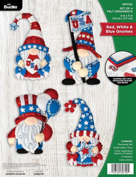 Amazon Bucilla Red White Blue Gnomes Felt Applique Piece