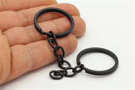 30mm Black Plated Key Chain Rings With Attached Chain Split Etsy