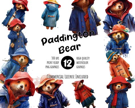 Charming Paddington Bear Watercolor Clipart Set Beloved Etsy