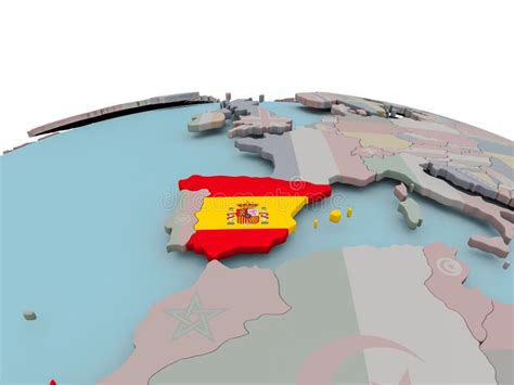 Mapa Político De España En El Globo Con La Bandera Stock de ilustración