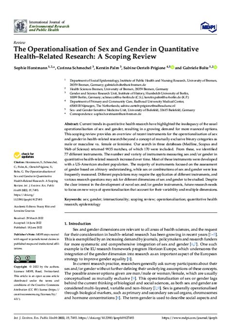 Pdf The Operationalisation Of Sex And Gender In Quantitative Health Related Research A