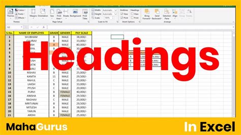 How To Use Headings In Excel Use Headings In Excel Tutorial Youtube