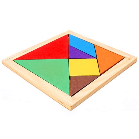 Rainbow Color Wooden Tangram Piece Puzzle Brain Teaser Puzzle