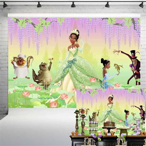 Princess Tiana Backdrop For Birthday Party Purple Flower Green