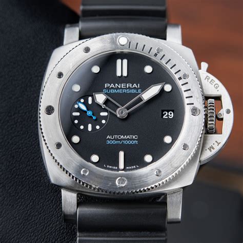 Panerai Luminor Submersible Black Dial Steel Diver Rubber Strap Pam