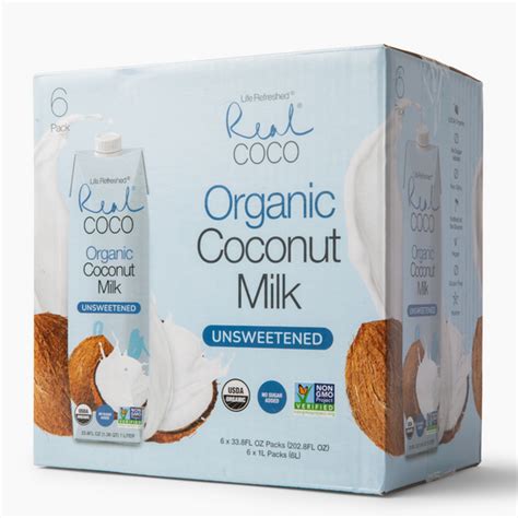 Organic Unsweetened Coconut Milk 1l 6 Pack Life Refreshed Brands Real Coco