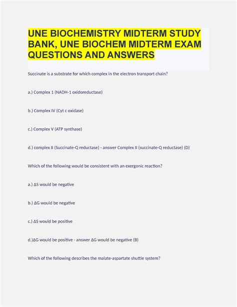 Une Biochemistry Midterm Study Bank Une Biochem Midterm Exam Questions