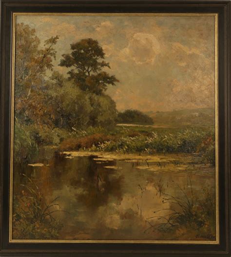 Oscar Leu Summer Pond Victorian Painting For Sale