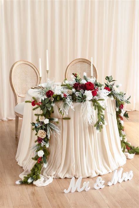 9ft Head Table Flower Garland In Christmas Red Sparkle Head Table