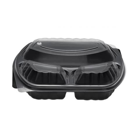 Premium Black Microwave Container 3 Compartments With Lid 130pcs