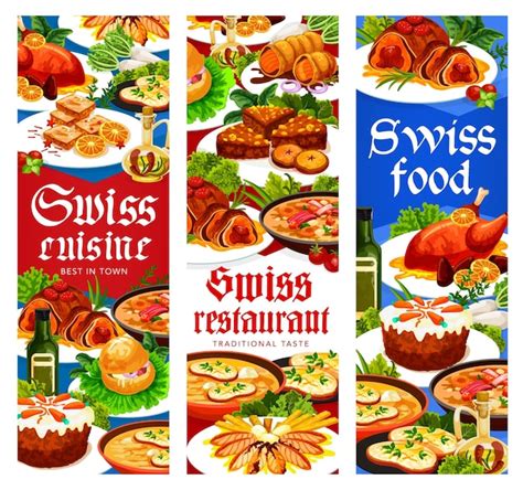 Premium Vector Swiss Food Cuisine Restaurant Vector Banners Set