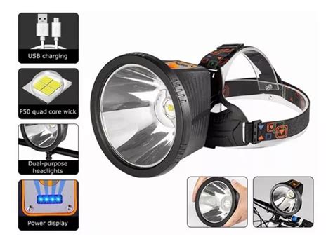 Foco Linterna Minera Led Caza Camping Largo Alcance Luz Cuotas Sin