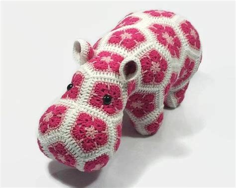 Handmade African Flower Crochet Hippo