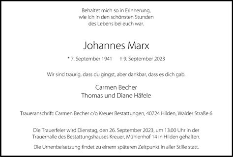 Traueranzeigen Von Johannes Marx Trauer In Nrw De