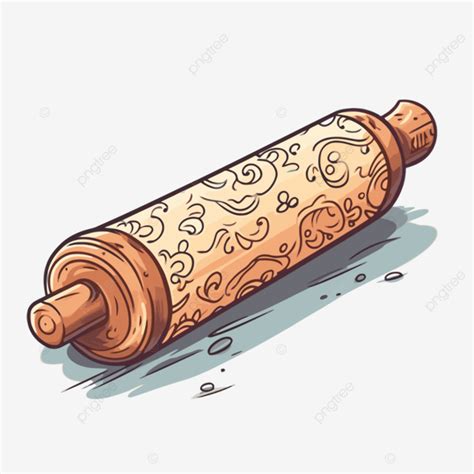 Rolling Pin Clipart Hand Drawn Wooden Dough Rolling Pin Illustration