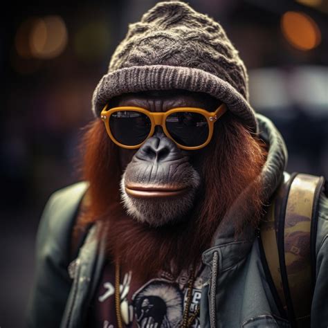 Premium Ai Image A Monkey Wearing Sunglasses And A Beanie Ai