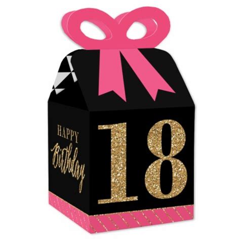 Big Dot Of Happiness Chic 18th Birthday Pink Black Gold Square Favor