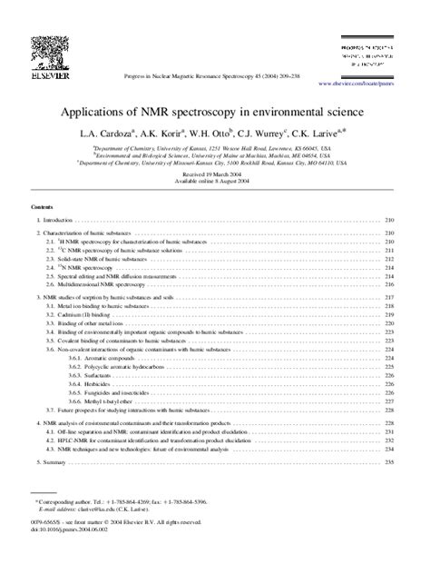 (PDF) Applications of NMR spectroscopy in environmental science