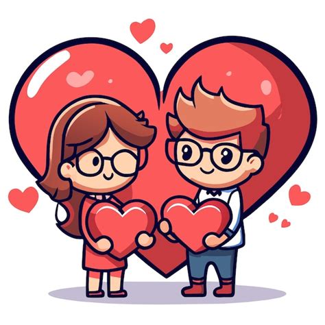 Cute Valentine Casal Amor Desenhado à Mão Plano Elegante Mascote