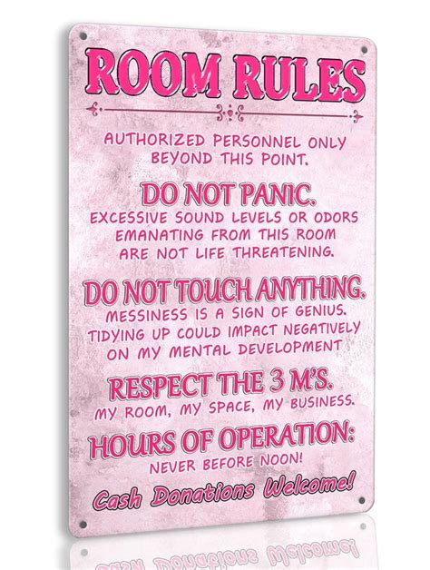 Pink Teen Girl Bedroom Decor Cute Metal Tin Sign With Room Rules