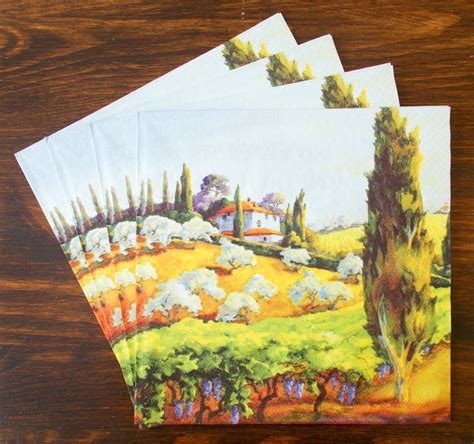 Set 4 Tuscany Landscape Paper Napkins Size 33cm X 33cm For Etsy