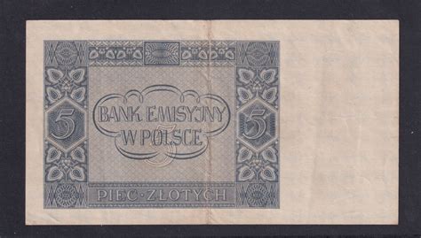 Drittes Reich Generalgouvernement 5 Zlotych 1940 Ro573zwk 28 Serie