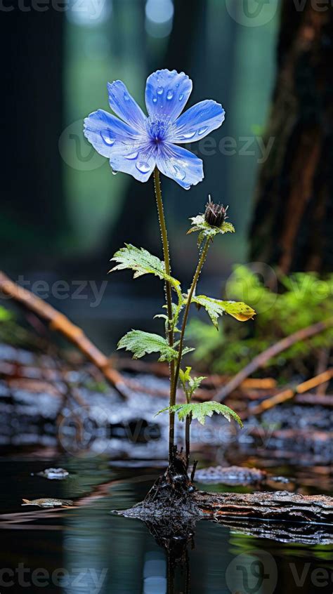 Lonely Blue Flower Forest Peaceful Landscape Freedom Scene Beautiful