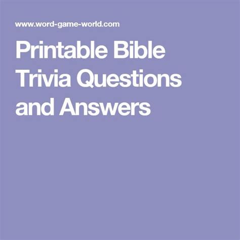 Bible Trivia Questions And Answers Printable