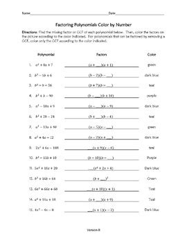 Factoring Polynomials Color By Number Differentiated By Funrithmetic