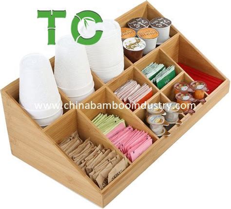 Bamboo Coffee Condiment Organizer Countertop Condiment Holder Storage Caddy With 9 Compartments