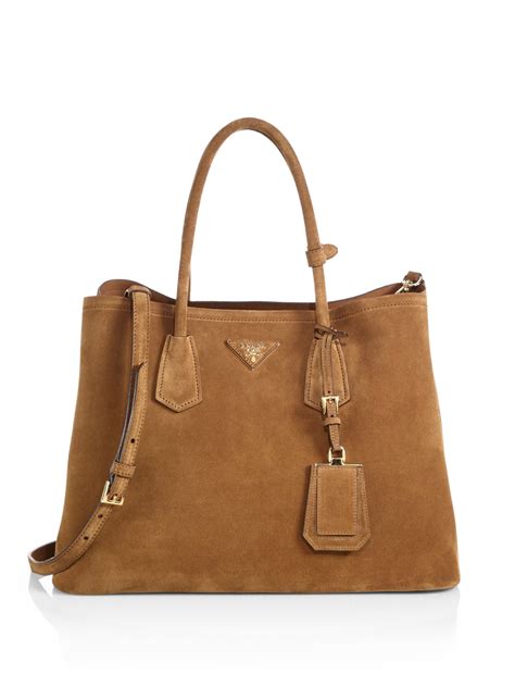 Lyst Prada Suede Double Bag In Brown