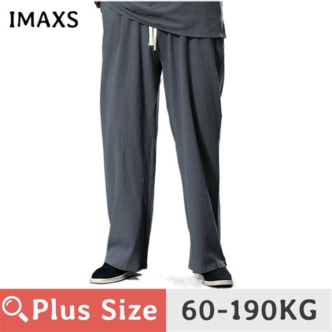 60 190kg Plus Size Cotton Linen Pants Men Summer Oversize Wide Leg Big