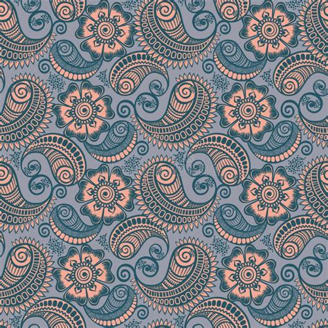 Retro Seamless Indian Blue Paisley Vector Pattern Stock Vector