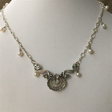 Neptunes T Sterling Festoon And Fresh Water Pearl Necklace Etsy