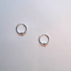 Sterling Silver 925 Hoop Earrings Ball Sleeper Earrings Etsy