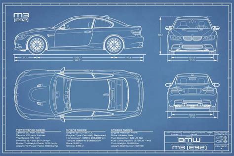 Bmw M3 E92 Blueprint Canvas Print By Action Blueprints Icanvas