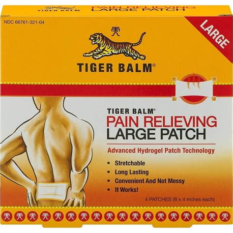 Tiger Balm Pain Relieving Patch Large 4 Each Pack Of 18