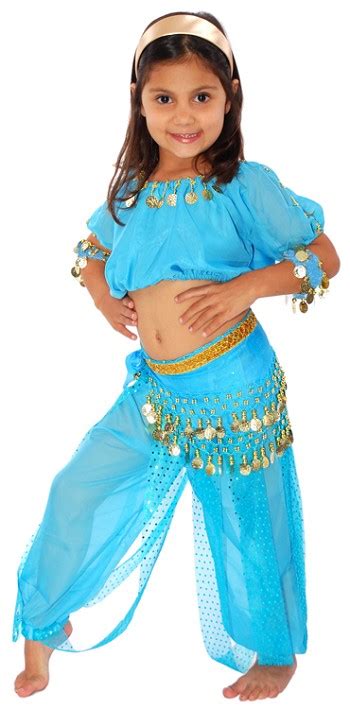 6 Piece Girls Arabian Princess Genie Costume In Jasmine Blue