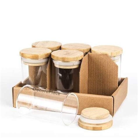 Kit Potes Porta Mantimentos De Vidro Tampa De Bambu Ml