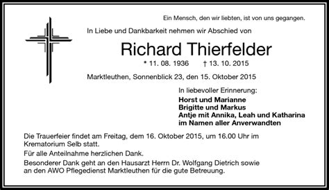 Traueranzeigen Von Richard Thierfelder Franken Gedenkt De