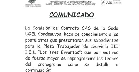 UGEL CONDESUYOS REPROGRAMACIÓN DE CRONOGRAMA CONVOCATORIA CAS Nª 001 2018