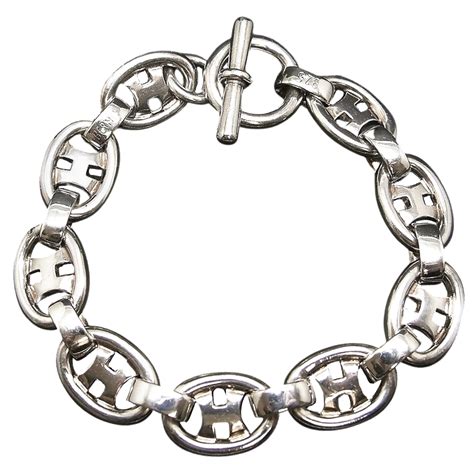 Bracelet Hermes Vintage En Argent Vers Maille Ovale