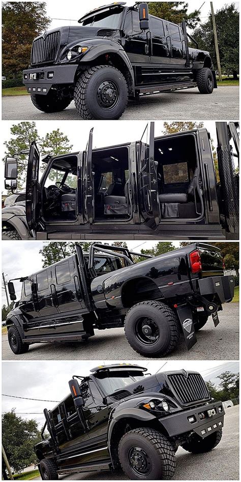 Four Different Views Of A Black Hummer Truck