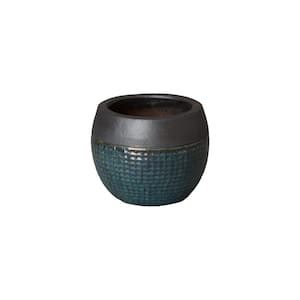 Emissary Net In D X In H Matte Black Teal Ceramic Round Planter