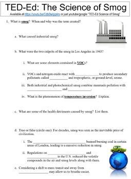 Ted Ed Worksheet The Science Of Smog By Danis Marandis Tpt