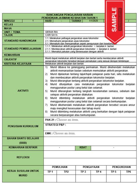 Rph Dan Rpt Program Pendidikan Khas Integrasi Pendidikan Jasmani Kesihatan Tahun 1 Ts25