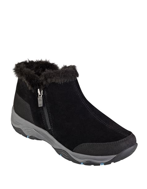 Easy Spirit Prisco Faux Fur Trimmed Suede Ankle Boots In Black Lyst