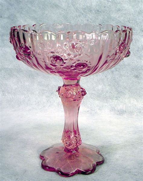 Vintage Fenton Purple Amethyst Glass Compote Candy Dish Cabbage Pink Rose Bowl Glass Gorgeous