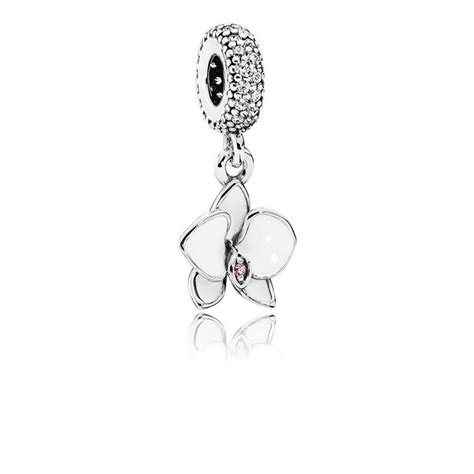 Pandora Orchid Dangle Charm White Enamel Clear Orchid CZ 791554EN12